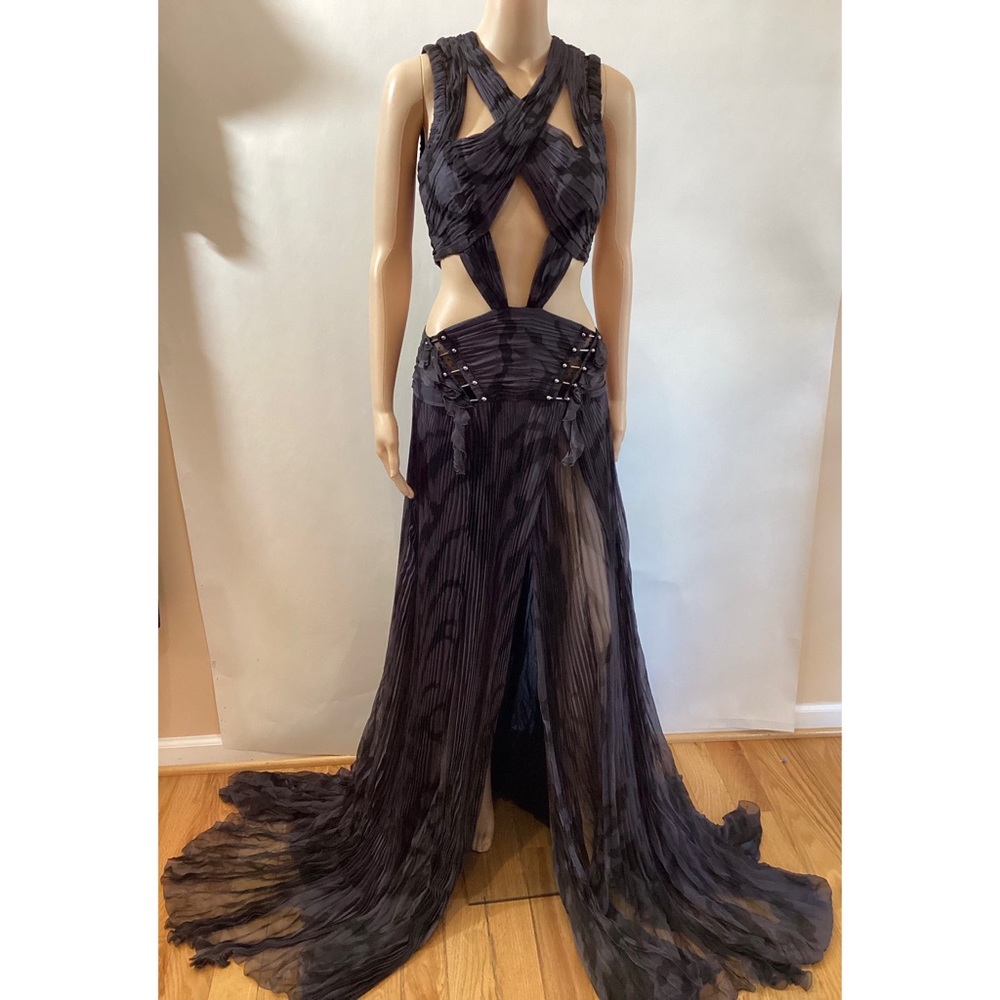 ROBERTO CAVALLI CUTOUT HIGH SLIT GOWN